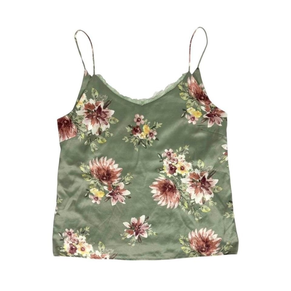 vintage satin floral cami lace trim sky castle small / medium fairy core cottage